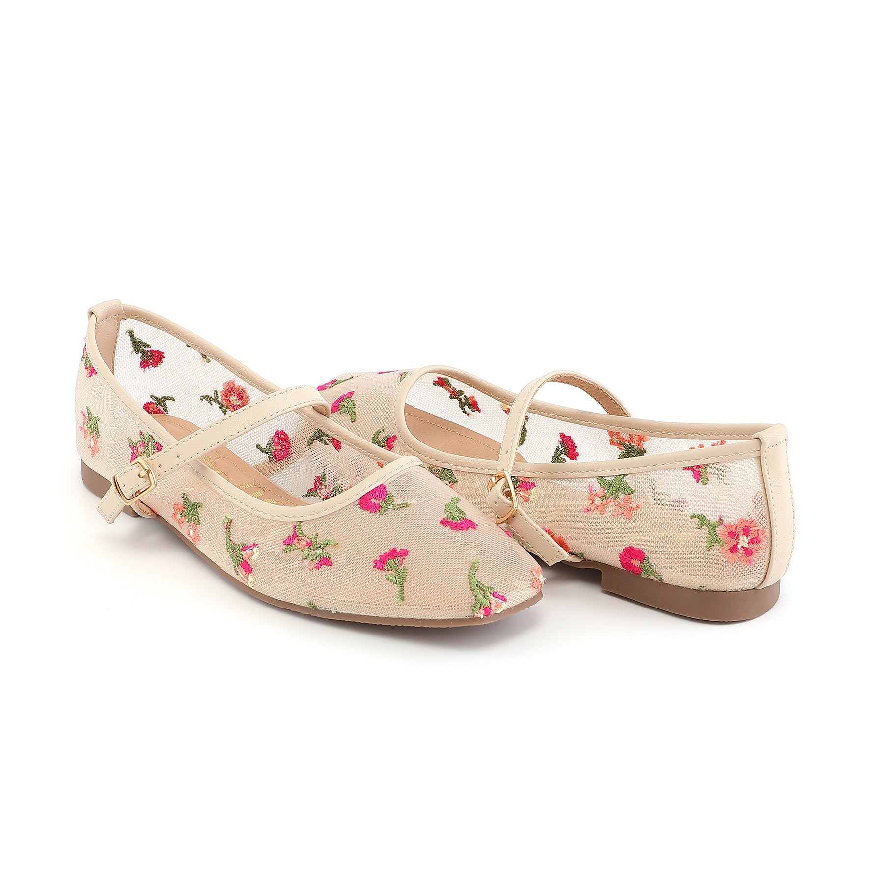 Ballerines effet résille brodée fleurs - Odyle