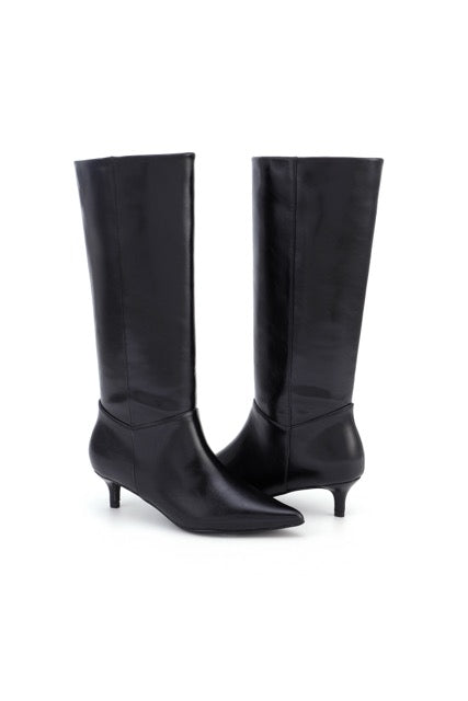 Bottes hautes à petit talon Noir Lisse - Basile