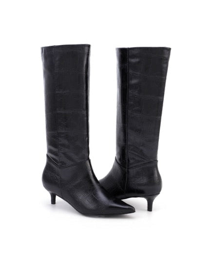 Bottes hautes à petit talon Noir Croco - Basile