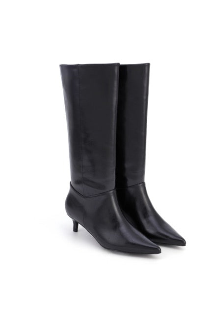 Bottes hautes à petit talon Noir Lisse - Basile