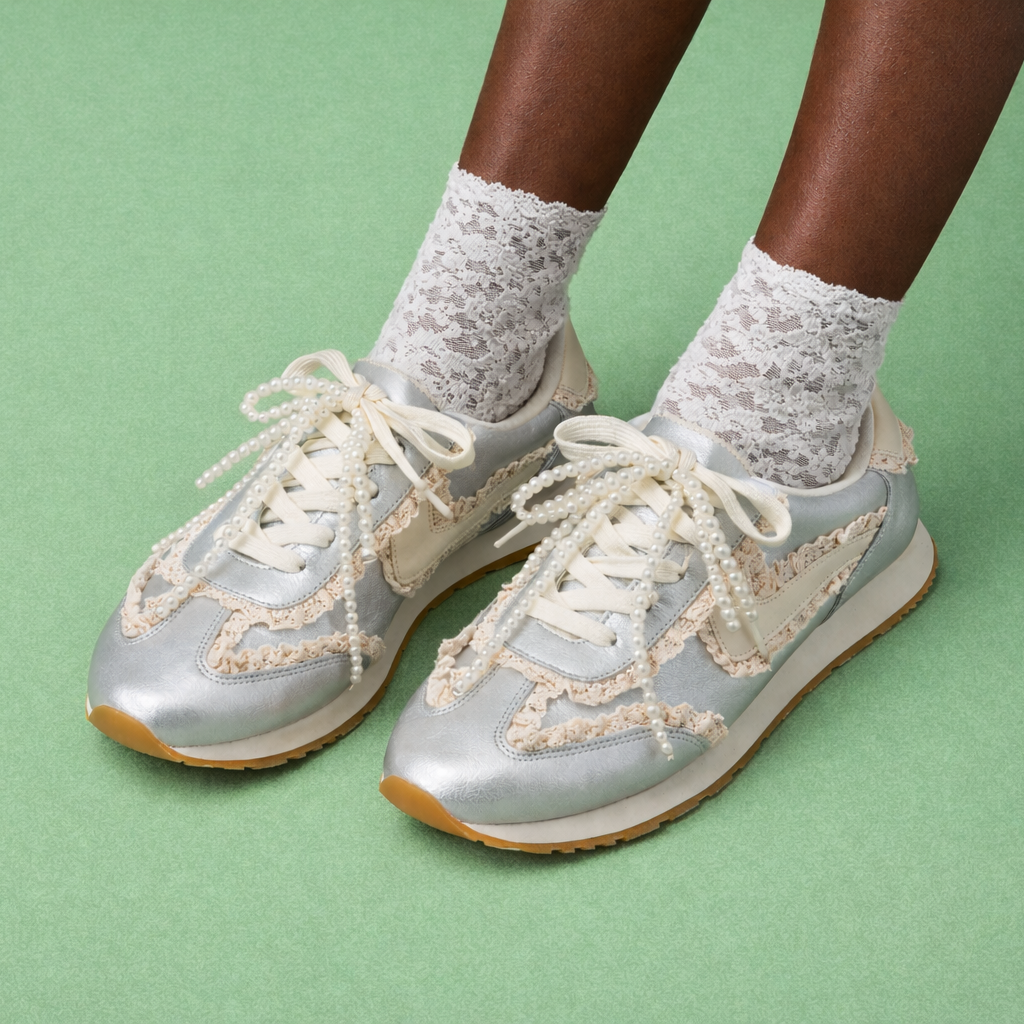 Baskets argentée dentelle - Maddy