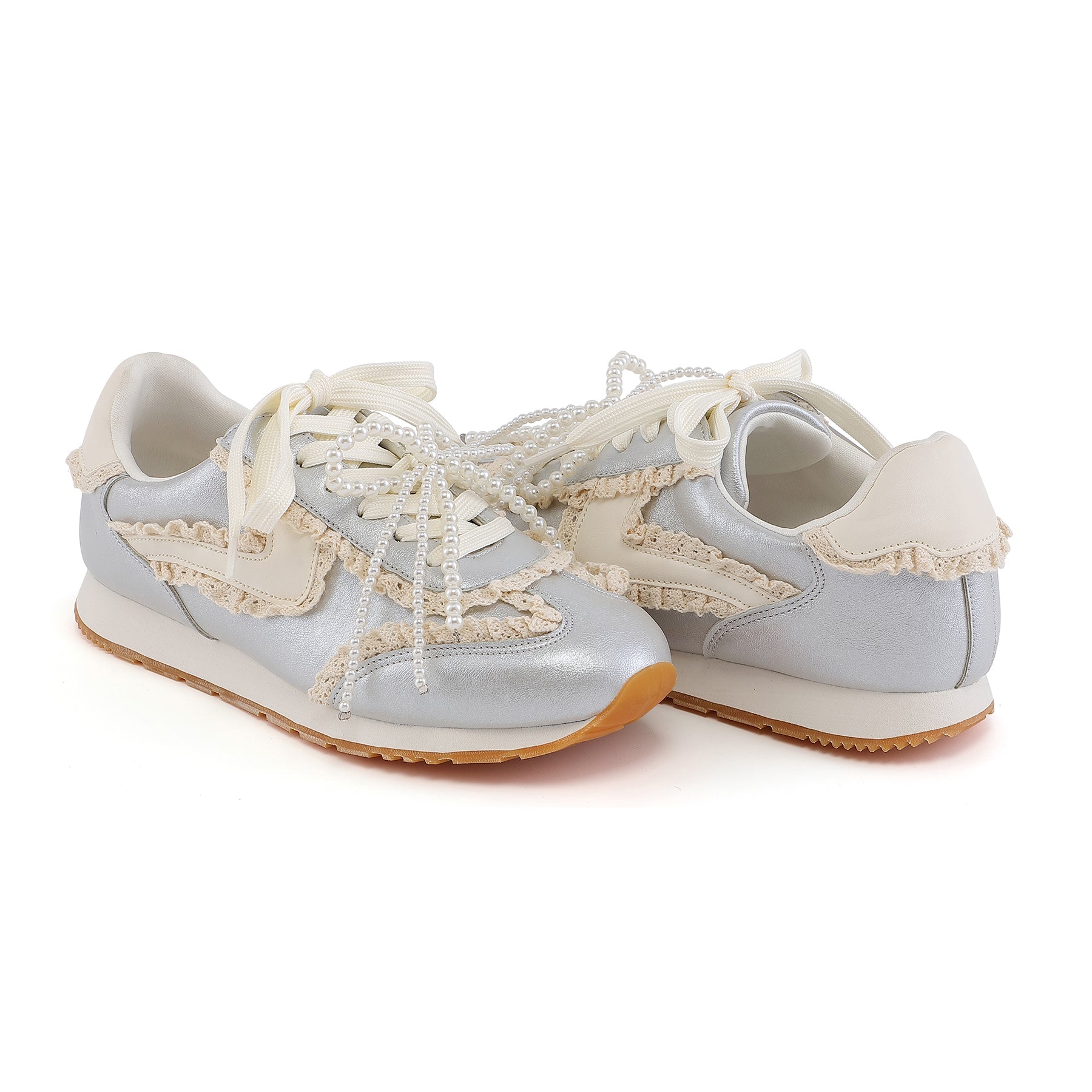 Baskets argentée dentelle - Maddy
